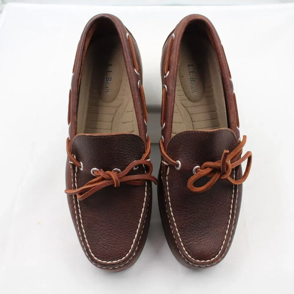 NEW L.L. Bean Camp Mocs Men’s Size 7.5 Dark Brown Leather Loafers Moccasin